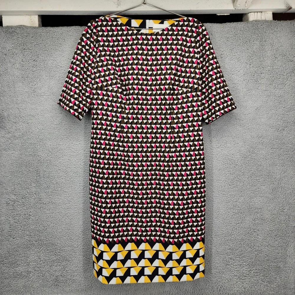 Hugo Boss Womens Geometric Triangle Print Sheath Dress Brown Pink Yellow US 12